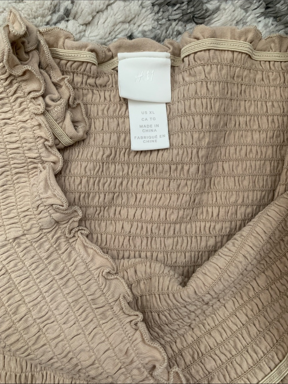 H&M Beige Smocked Ruffle-Neck Top - Picture 2 of 2